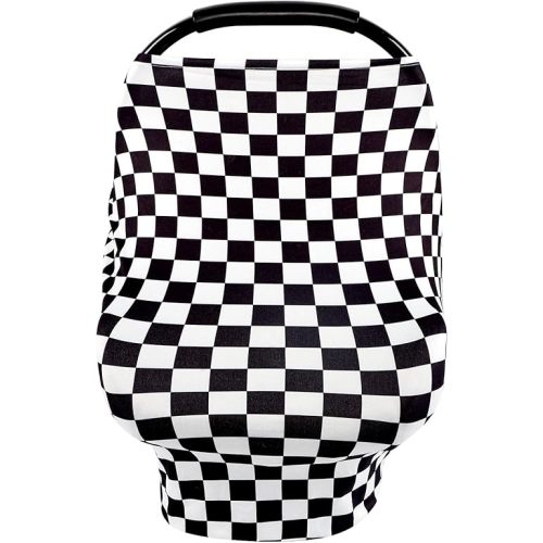 TANOFAR Car Seat Cover for Baby, Multi-Use Cover Carseat Canopy, High Stretchy & Breathable Infant Carseat Cover, Shower Gifts for Unisex Boys and Girls (Black Checkered)