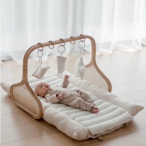 Rattan Play Gym Bundle | White Cloud & Stone Gingham