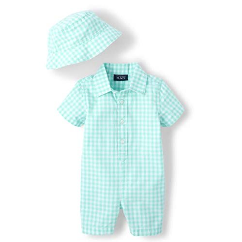 The Children's Place baby-boys And Newborn Woven Plaid Romper and Hat 2-piece Set