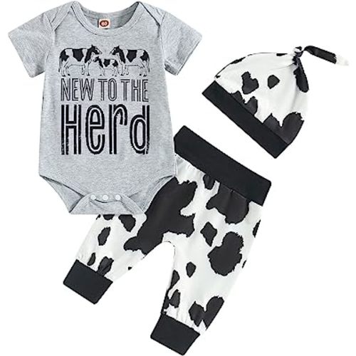 Kayotuas Newborn Baby Boy Girl Clothes Cute Romper Bodysuit and Pants with Hat Western/Ocean 3 Piece Coming Home Outfits