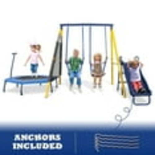 SMkidsport 4 in 1 Swing for for Outside, Playground Sets for Backyard with Slide, Swing Seats and Movable Trampoline
