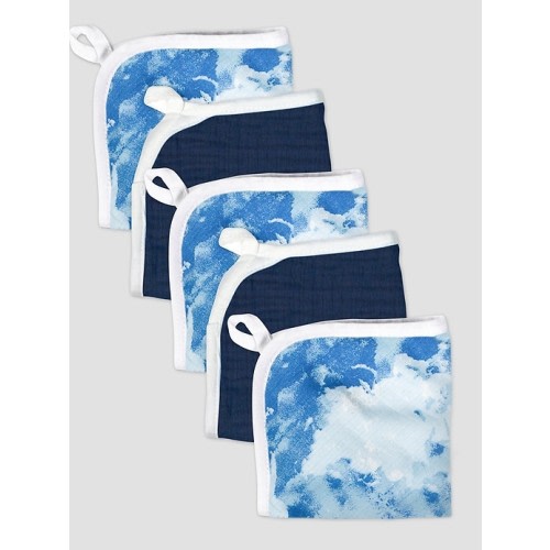 Honest Baby Clothing Five Pack Organic Cotton Triple Layer Woven Washcloths in watercolor world, size: One Size
