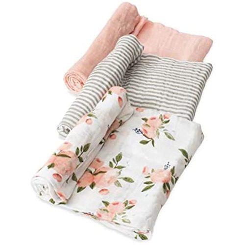 Little Unicorn – Watercolor Roses Cotton Muslin Swaddle Blanket Set | Set of 3 | 100% Cotton | Super Soft | Newborns and Infants | Large 47” x 47” | Machine Washable