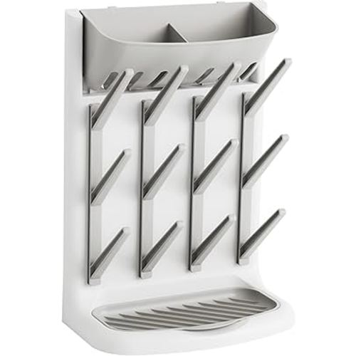 Yieach Vertical Baby Bottle Drying Rack,Space Saving Bottle Rack Dryer for Kitchen Countertop,Stand Large Baby Bottle Rack,Bottle Rack Holder for Baby Accessories,Breast Pump,Pacifiers Organizer,Grey