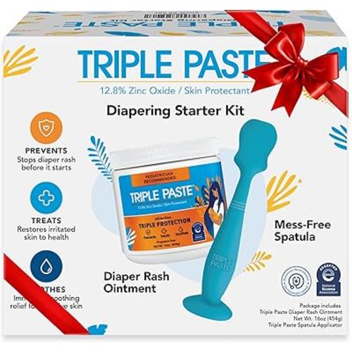 Triple Paste Diaper Rash Cream for Baby & Baby Spatula Bundle - 16 oz Zinc Oxide Ointment and Spatula Treatment, Soothe and Prevent Rash with a Pediatrician-Recommended Hypoallergenic Formula