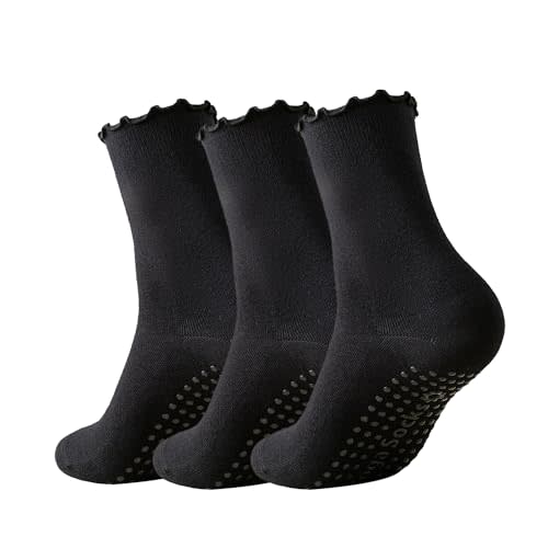 Ceoon 3 Pairs Pilates Socks with Grips Non-slip Ruffle Yoga Socks Grip Socks for Women