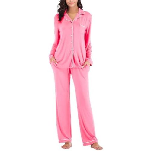 Aamikast Women's Pajama Sets Long Sleeve Button Down Sleepwear Nightwear Soft Pjs Lounge Sets