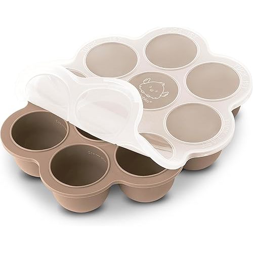 Silicone 2oz Baby Food Freezer Tray with Clip-on Lid - BPA-Free (Chai Latte)