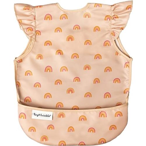 Tiny Twinkle Mess Proof Baby Bib - Waterproof & Lightweight Baby-Led Weaning Apron | 100% Recycled Polyester, Easy Clean & Machine Washable (Boho Rainbow, Small 6-24 Months)