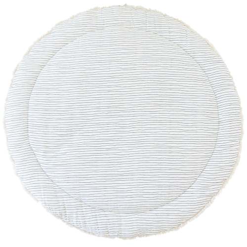 Organic Cotton Quilted Round Play Mat - Cobi Blue Stripes and Ivory
