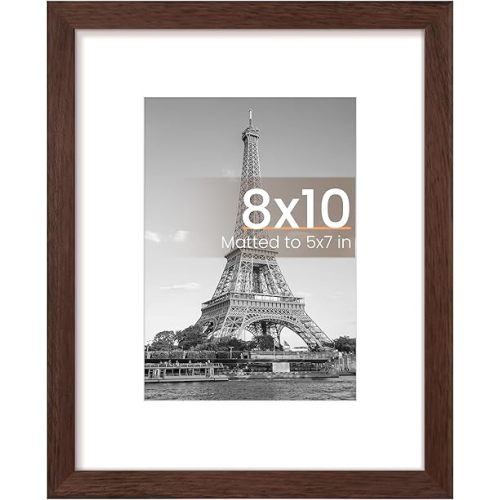 upsimples 8x10 Picture Frame, Display Pictures 5x7 with Mat or 8 x 10 Without, Wall Hanging Photo Frames, Brown, 1 Pack