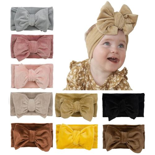 JIAHANG Baby Bows Turban Knotted Head Wraps, Corduroy Big Hair Bow Headbands, Stretchy Hair bands for Newborn Infant Toddlers Girls