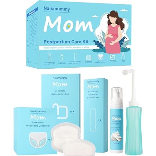 Postpartum Essentials Recovery Kit for Labor & Delivery – Nursing Pads, Peri Bottle, Ice Pack Pad, Postpartum Underwear, Disposable Bed Pads, Perineal Foam, 55 Piece Gift Set