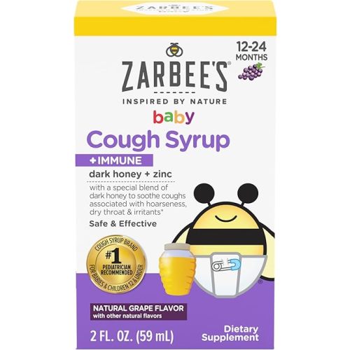 Zarbee's Baby Cough Syrup + Immune with Honey, Natural Grape Flavor, 2 Fl Oz