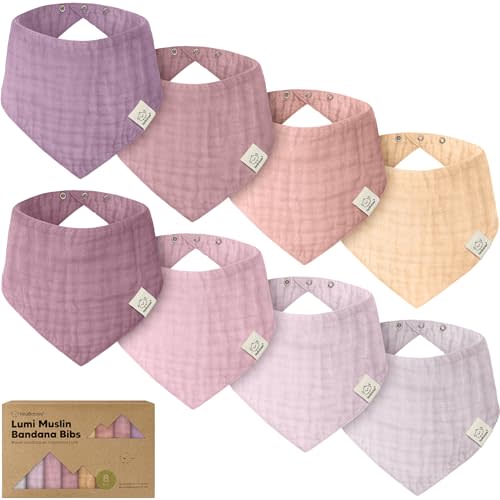 8-Pack Muslin Baby Bibs for Drooling, Teething Bandana Bibs (Lavender) | Muslin Bandana Drool Bibs for Baby Boys, Girls, Newborn, Teething Toddlers, Infant 0-36 Months, Soft Cotton, Extra Absorbent