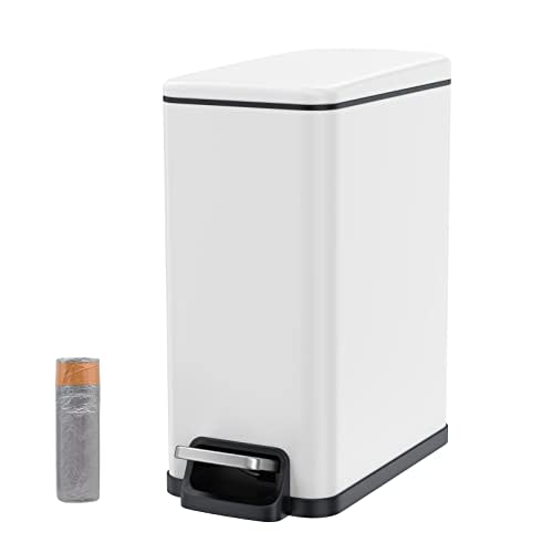 BETHEBEST Bathroom Trash Can with Lid Soft Close,Foot Pedal Garbage Can with Removable Liner Bucket, 2.6 Gallon Rectangular Step Trash Bin for Bathroom,Bedroom,Office (White)