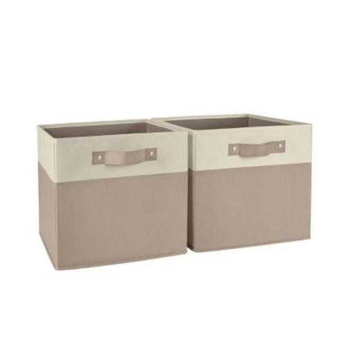 RiverRidge Kids' 2pc Two-Tone Collapsible Cube Fabric Storage Bins with Handles for Playroom Organization Taupe