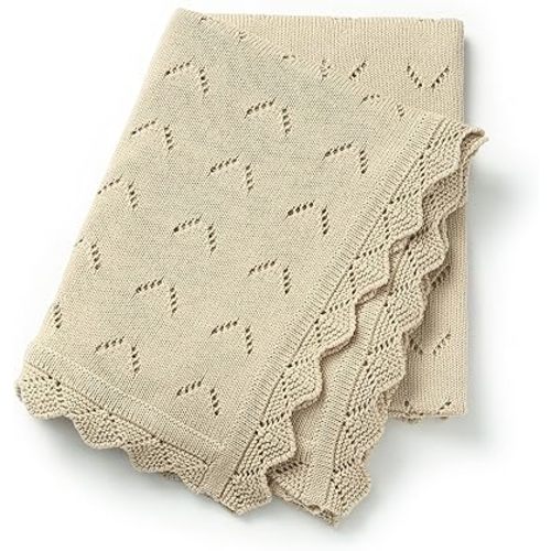 Baby Blanket 100% Cotton Knit Swaddle Soft Newborn Receiving Blanket Cozy for Boy/Girl Crib,Stroller Khaki 40x30in