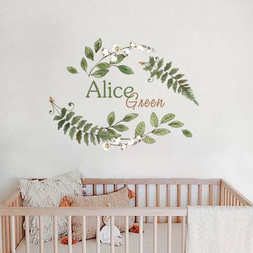 Personalized Name Wall Decal Woodland Greenery Stickers, LF301