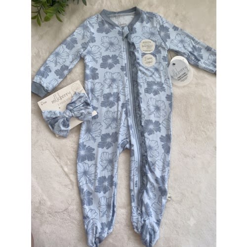 Milkberry | Blue Hibiscus Ruffle Bamboo Cotton Sleep N Play