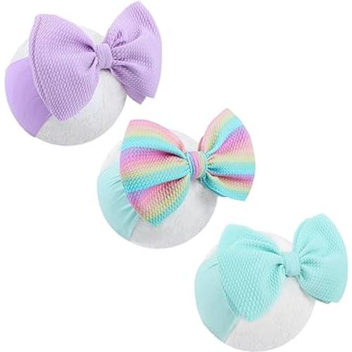 6'' Large Tied Bow Baby Headbands Handmade Hairbands with Bows High Stretchy Soft Nylon Headbands Baby Hair Accessories for Infant Baby Girls Light Blue Purple Rainbow Stripes
