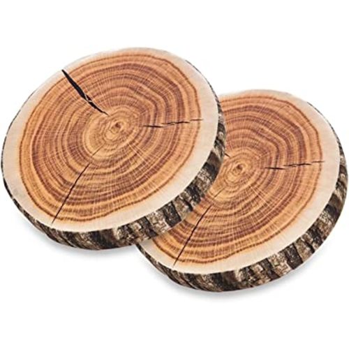 HYSEAS Decorative Round Throw Pillow, 3D Digital Print Comfortable Kids Funny Cute Wood Log Pillow Circle Seating Floor Cushion for Home, Couch, Sofa, Bedroom, Living Room Decor, Stump, 2 Pack