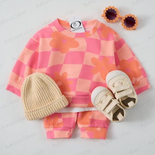Baby Checkered Flowers Pink Waffle 2-piece Set
