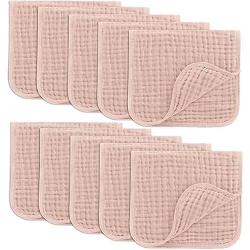 Comfy Cubs Muslin Burp Cloths 20" x 10", Pack of 10 - Large, 6-Layer, Ultra Absorbent 100% Cotton for Baby Drool and Messes - Soft, Safe & Gentle Baby Burp Cloths for Boys & Girls - Blush