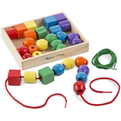 Melissa & Doug Primary Lacing Beads - Educational Toy With 30 Wooden Beads and 2 Laces For Toddlers, Fine Motor Skills Lacing Toys For Toddlers And Kids Ages 3+