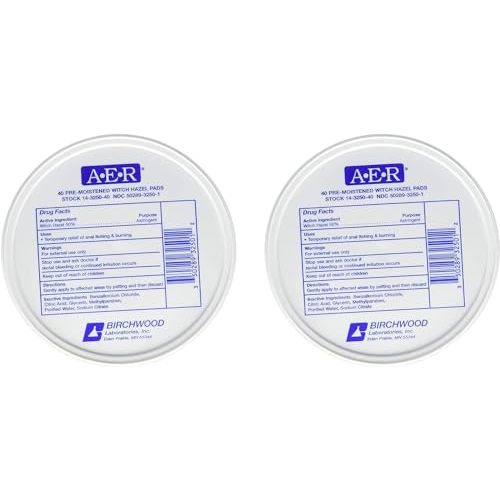 Birchwood Laboratories A-E-R Pre-Moistened Witch Hazel Pads, 80 Count (Two Pack)