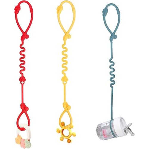 Silicone Toy Straps for Baby Stroller - 3 Pack Adjustable Toy Safety Straps for Baby Pacifier Teether - Sippy Cup Straps for Strollers, High Chair, Cribs, Car Seat, Bags - BPA Free, Multi Colors