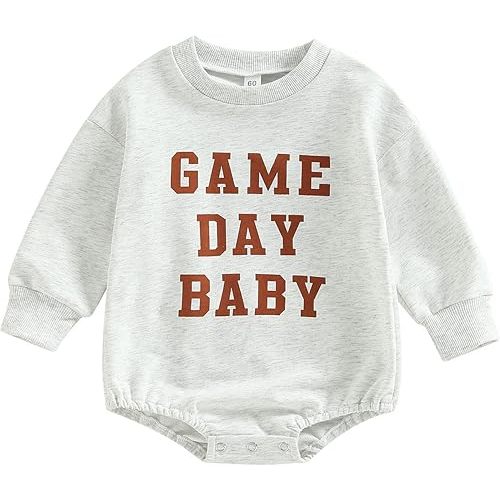 Baby Boy Girl Football Outfit Game Day Sweatshirt Romper Long Sleeve Creweck Onesie Fall Thanksgiving Clothes