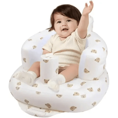 Inflatable Baby Seat for Babies 3 Months and Up, Toddler Floor Seats for Sitting Up, Built in Air Pump Baby Seats for Kids, Blow Up Baby Chair with Back Support - Cute Bear