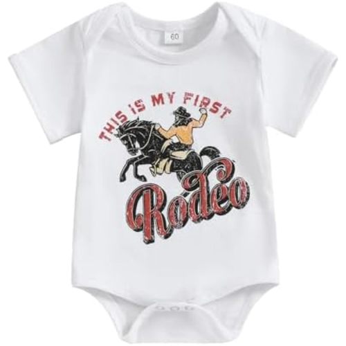 Newborn Baby Short Sleeve Western Romper Birthday Outfits Summer Casual Round Neck Cowboy Hat Print Bodysuit