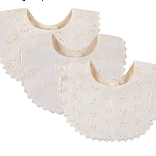 GZMM Baby Bib For Girls,Reversible Waterproof Handmade Natural Cotton Baby Drool Bib 0-12 months 2 Pack (off-white color A, 0-12 months)