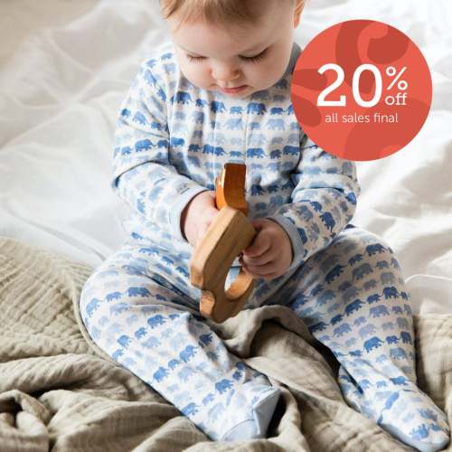 9-12 M blue dancing elephants organic cotton magnetic footie