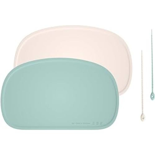 Cuddle Campus Pack of 2 Silicone Placemat with Raised Edges for Kids,Toddlers,Babies, Non-Slip Table Setting Placemat for Dining,Come with String