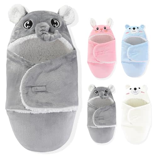 SEVDO Swaddles for Newborns, Gray Elephant Personalized Infant Arms Up Cute Plush Receiving Blanket 0-6 Months,Transitional Blankets for Baby Girl Boy– Warm, Comfortable