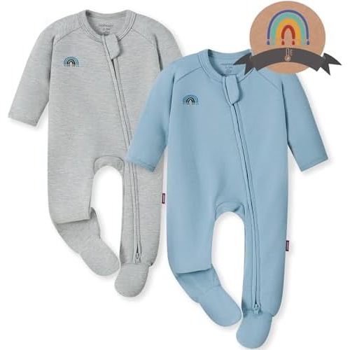 Momcozy Boy Girl Baby Pajamas Onesie, 0-24 M Temp-Sensing 2-Way Zipper Cotton & Viscose Derived from Bamboo Newborn Sleepers