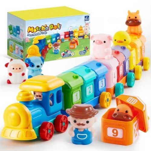 Joyfy Learning Toy Counting, Matching & Sorting Montessori Learning Farm Train Christmas Birthday Gift for for Toddlers 1 2 3 Years Old Boys Girls