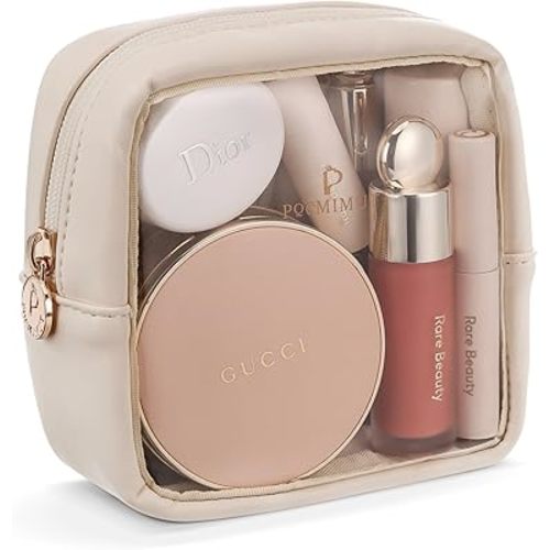 Pocmimut Mini Makeup Bag,Clear Makeup Bag Cute Travel Makeup Bag Pouch Purse Car Accessories for Women,Travel Essentials Organizers,Beige