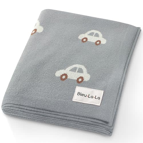 Baby Swaddle Blanket for Boys - 100% Oeko Tex Certified Natural Cotton Buttery Soft Cozy Receiving Swaddle Crib Stroller Blanket for Shower Gift Registry for Newborns, Infants, Toddlers (Cars - Grey)