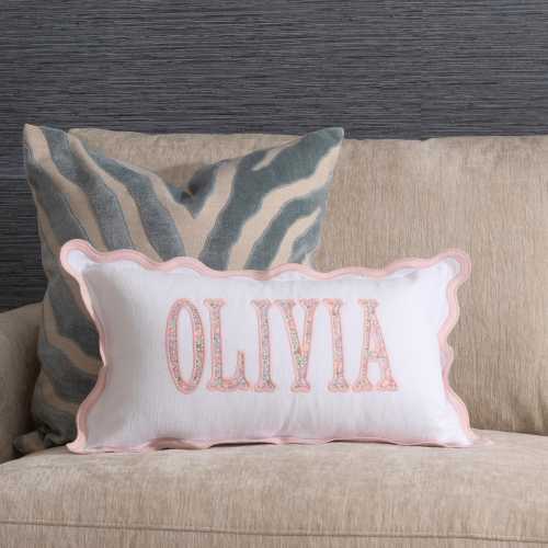 12x20 in Personalized Scalloped Applique Name and Monogram Pillow Cover and Insert