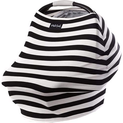 Milk Snob Original 5-in-1 Cover - Added Privacy for Breastfeeding, Baby Car Seat, Carrier, Stroller, High Chair, Shopping Cart, Lounger Canopy - Newborn Essentials, Nursing Top (Black & White Stripe)