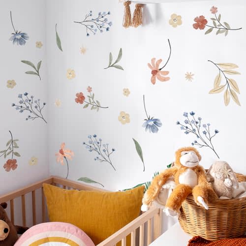 Boho Flower Wall Decals，Watercolor Flower Wall Art，Wildflower Wall Decals，Girls Bedroom Removable Wall Decals (Boho Colorful Flower Wall Decals)