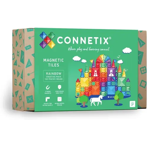 CONNETIX Magnetic Tiles Rainbow Creative Pack,102 Pieces