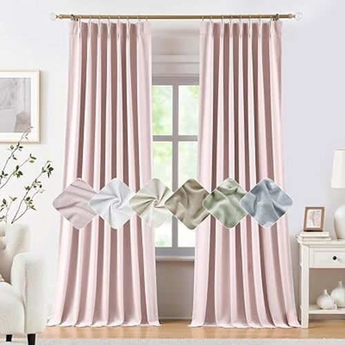 Kayne Studio Soft Pink Pinch Pleated Full Blackout Curtains (2 Panels,40"x84")