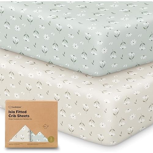 2-Pack Crib Sheets for Boys, Girls - Viscose Derived from Bamboo Fitted Crib Sheet, Baby Crib Sheets Neutral, Crib Mattress Sheet, Toddler Bed Sheets, Baby Sheets for Crib Fitted Sheets (Daisies)