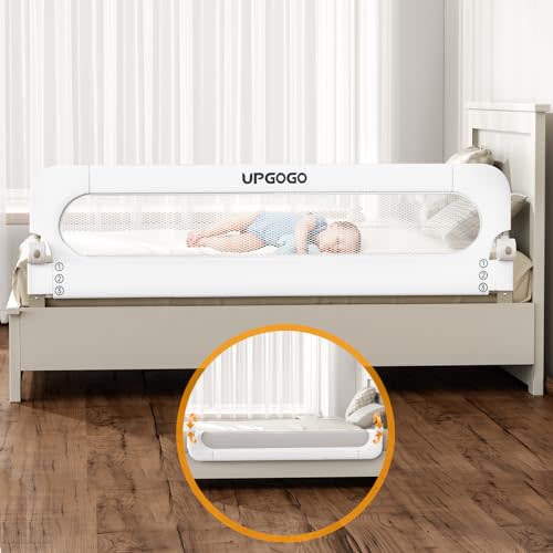 UPGOGO Folding Bed Rail for Toddlers,Safety Baby Bed Rail Guard,Kid Bed Rail with Reinforced Anchor Safety System,Bed Rail for Baby Fit Bunk,Full Size,Queen,King,Twin(White,71"x23.6")