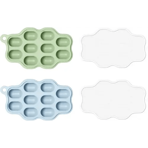 Baby Food Freezer Tray with Lid 2 Pack,Silicone Nibble Freezer Tray,Baby Fruit Food Feeder Teether Tray,Breastmilk Popsicle Mold,Baby Food Storage Container Ice Cube Tray Maker for Homemade Baby Food